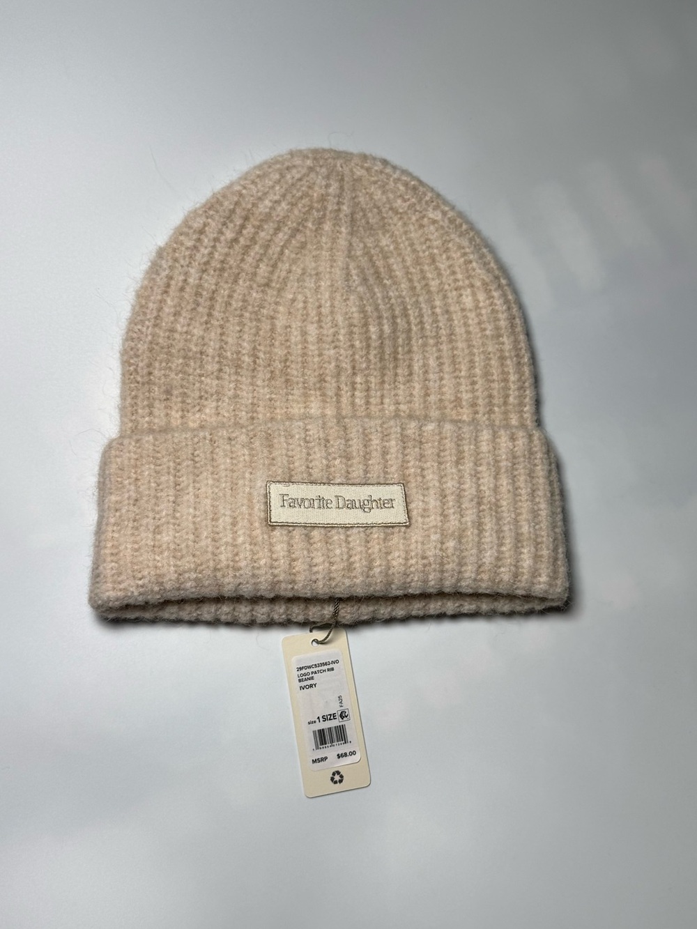 Favorite Daughter Womans Beige Ribbed Folded Cuff Beanie